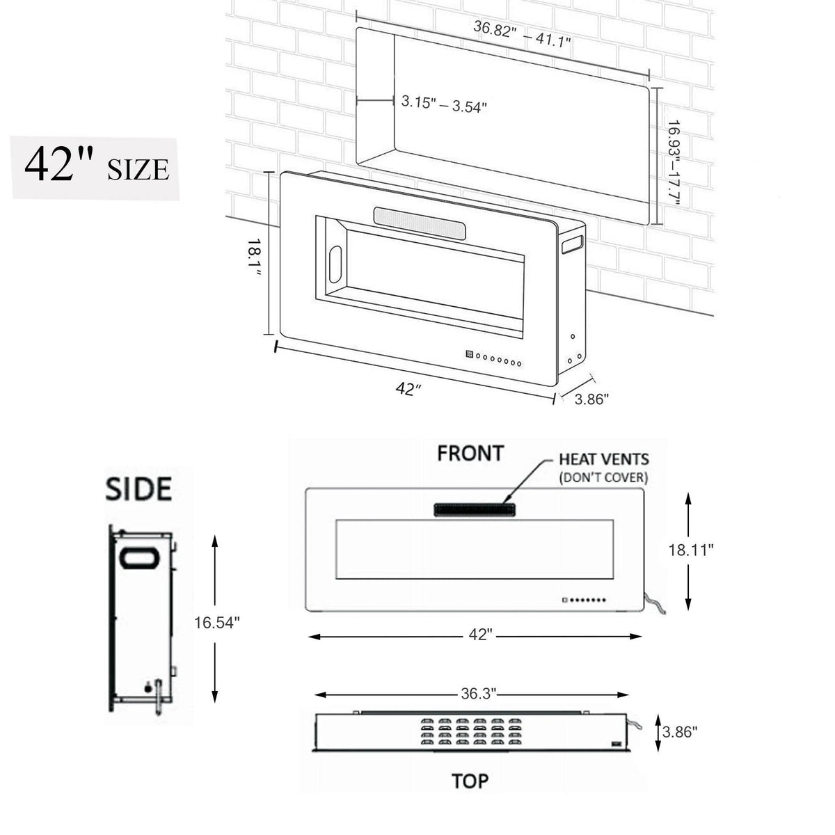 42-Inch Wall-Mounted Electric Fireplace Insert, Black Y3421