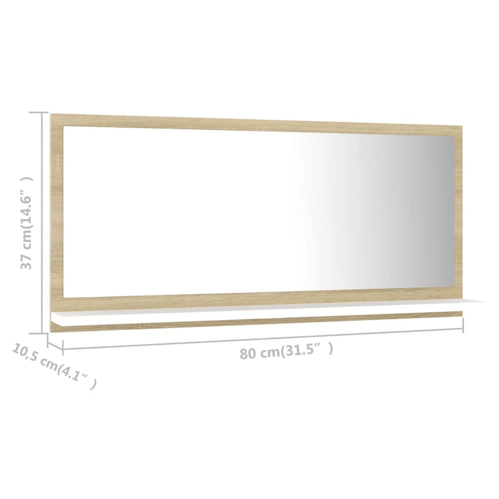 White and Sonoma Oak Wall Mirror with Storage Shelf G844580