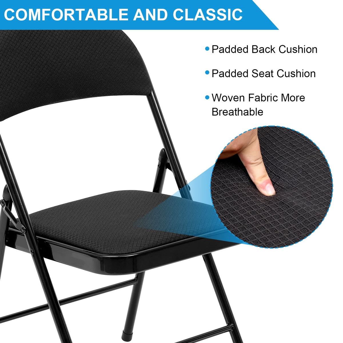 Black Fabric Padded Folding Chair 6 Pack D660