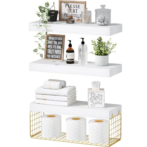 Wall Mounted Floating Shelves 16 inch Set of 3 Rustic Brown L72933