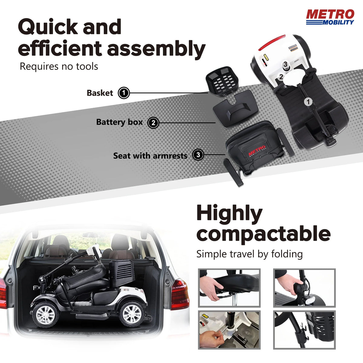 Lightweight Folding 4-Wheel Mobility Scooter with Side Bag F9781