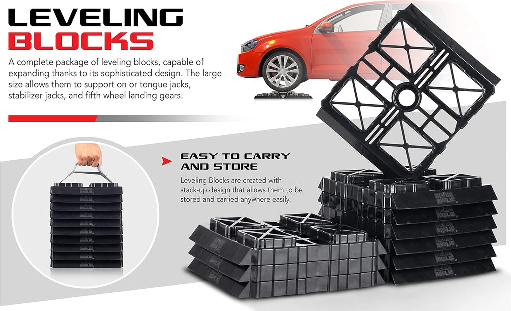 10 Pack RV Leveling Blocks with Carrying Strap T435