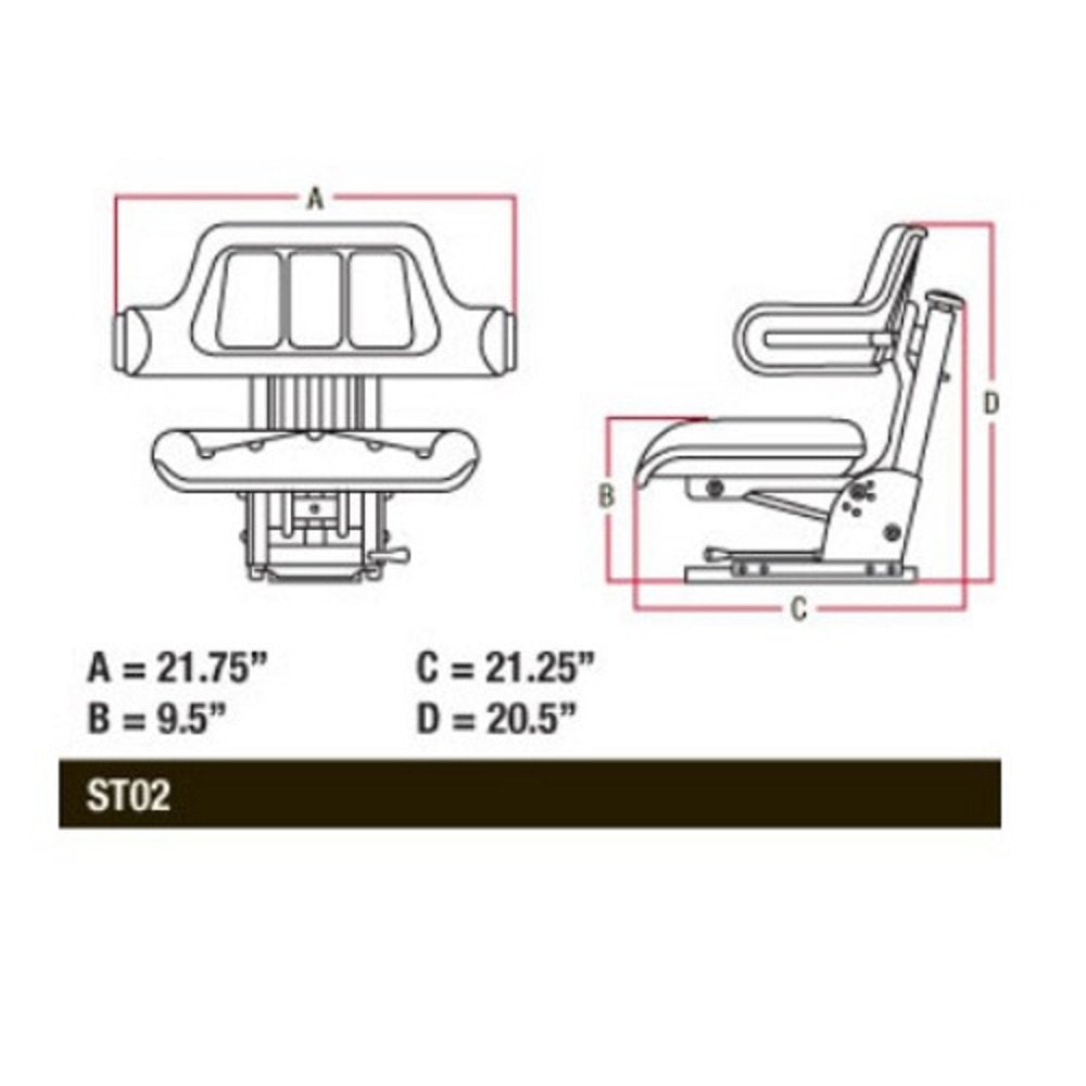 Black Universal Tractor Seat with Full Suspension and Adjustable Angle Base T377350