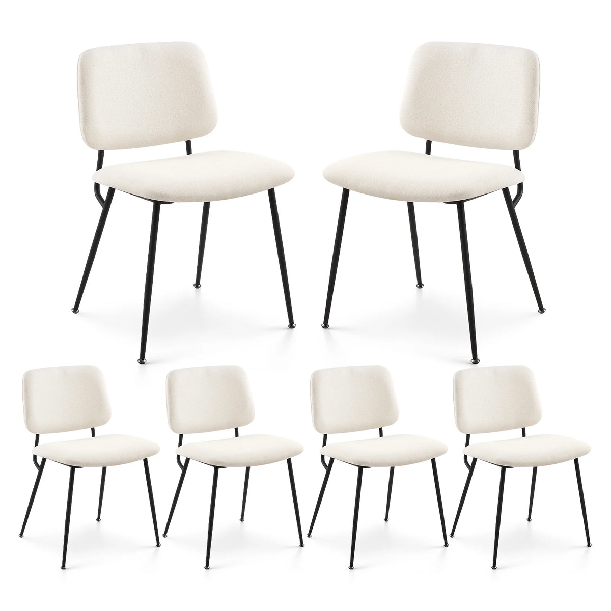 Cream Fabric Upholstered Dining Chairs Set of 6 C243
