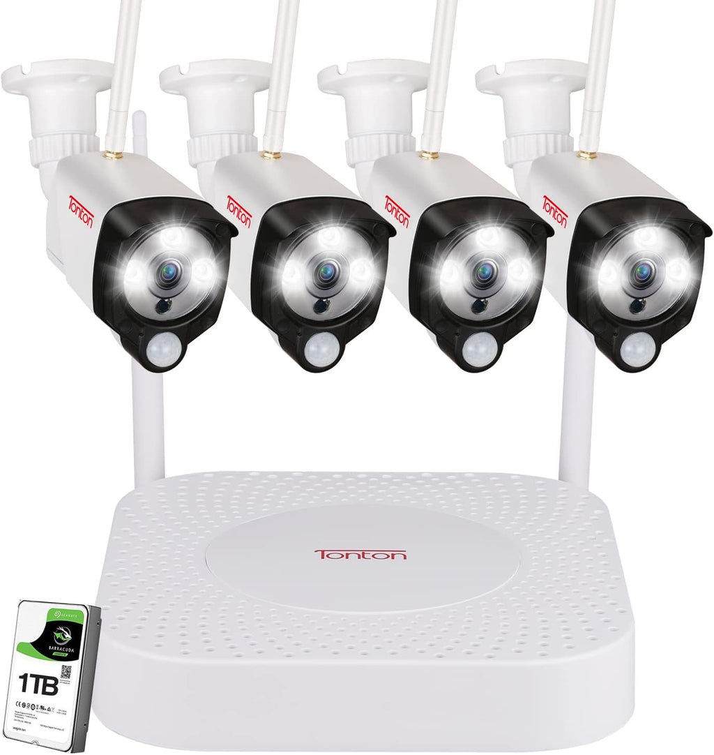 8CH 5MP NVR with 2TB HDD and 8PCS 3MP Outdoor Bullet Cameras with PIR Sensor, Floodlight, White Y862107