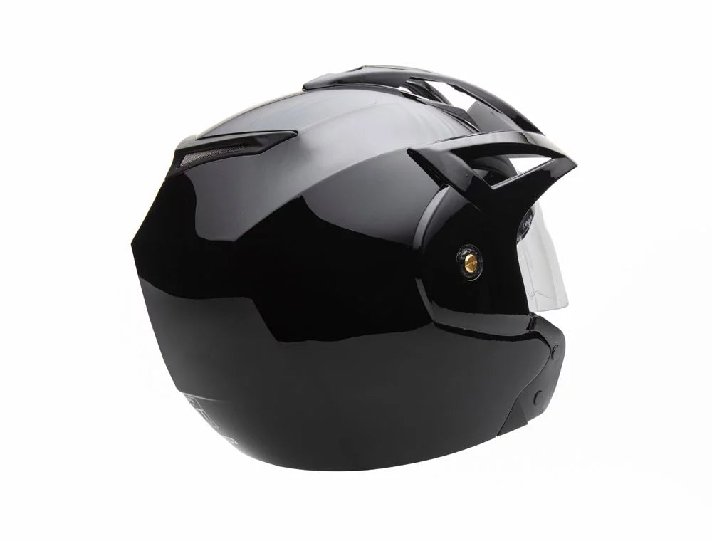 Open Face Helmet DOT Flip Up Shield Gloss Black Medium V7480