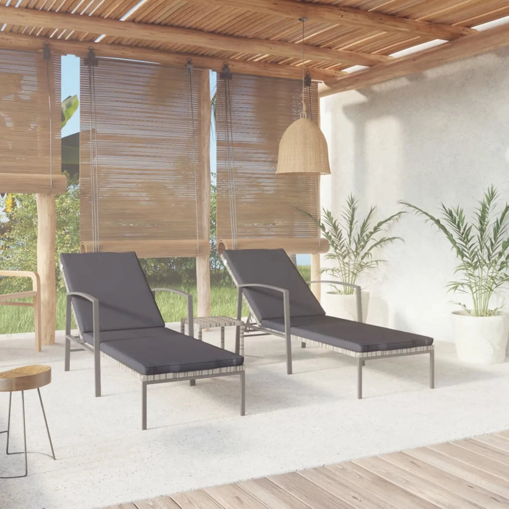 2 pcs Poly Rattan Sun Loungers with Table J13022