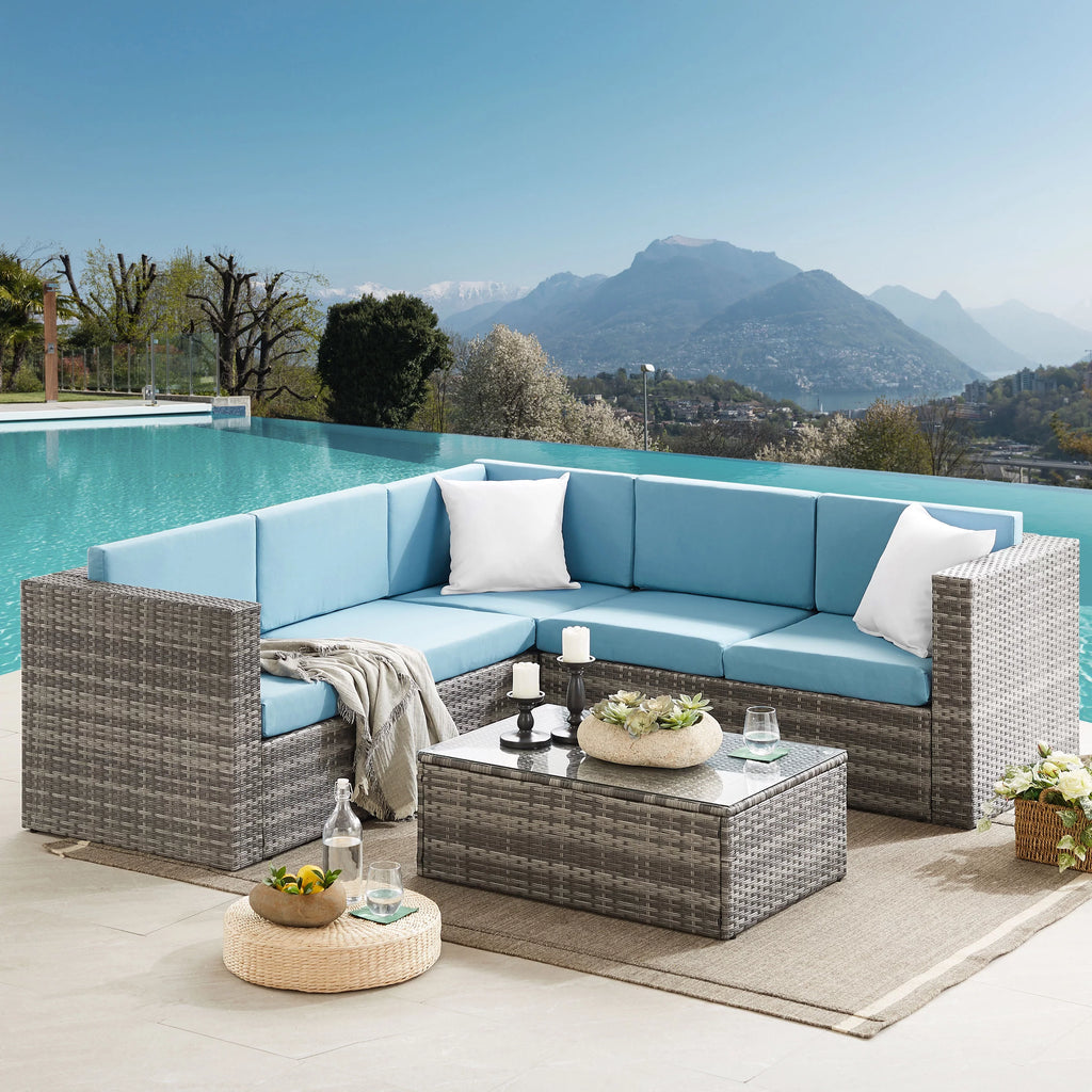 5 Pieces Rattan Wicker Outdoor Furniture Set with Glass Table U365
