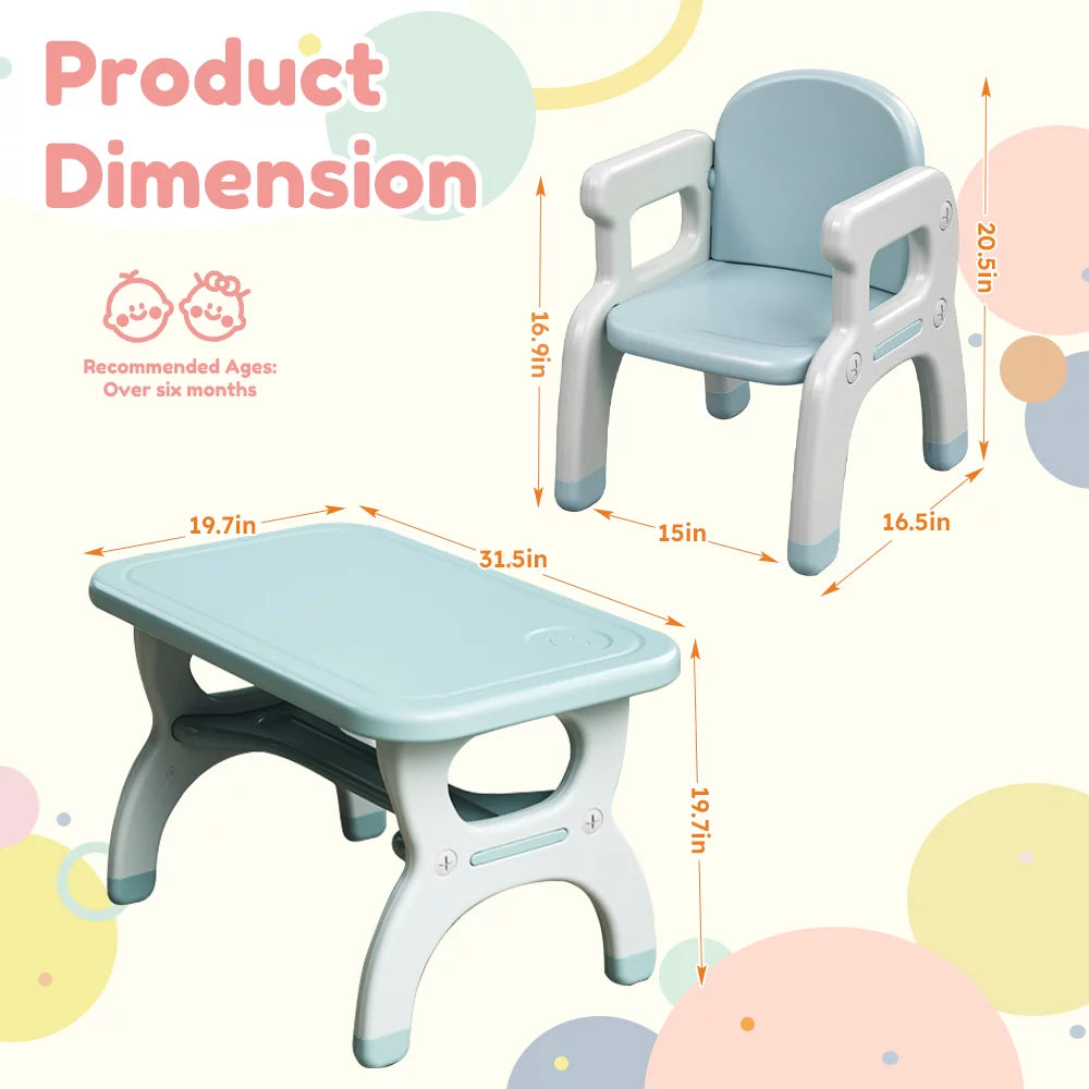 Kids Learning Desk and 2 Chairs Set Blue U950745