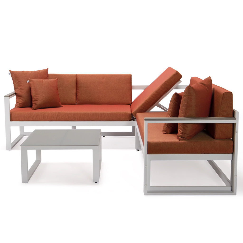 White Sectional With Adjustable Headrest & Coffee Table With Cushions G102668
