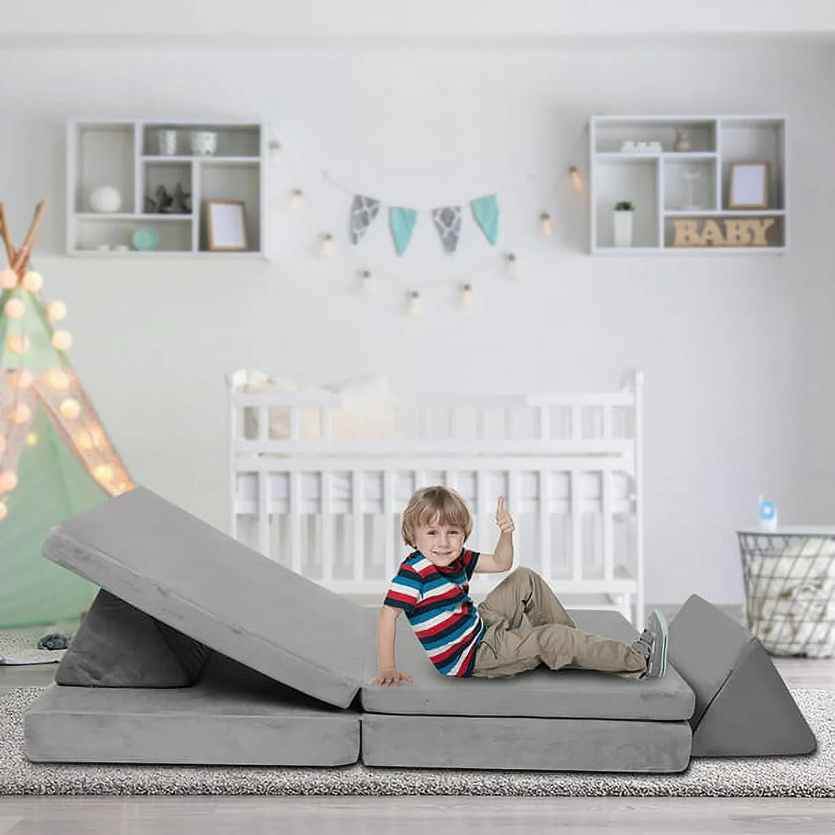 6 Pcs Modular Sectional Kids Play Couch Navy Blue N59562