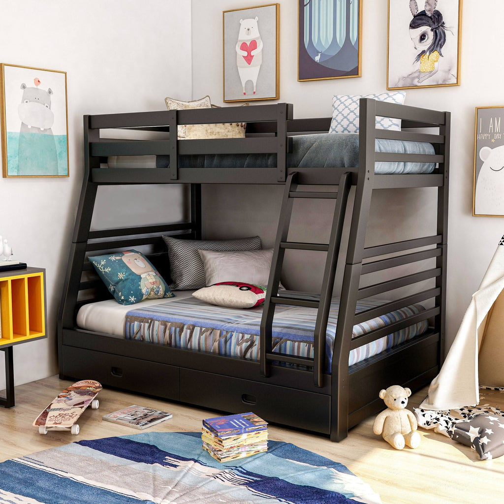Dark Walnut Solid Wood Bunk Bed Set Z135