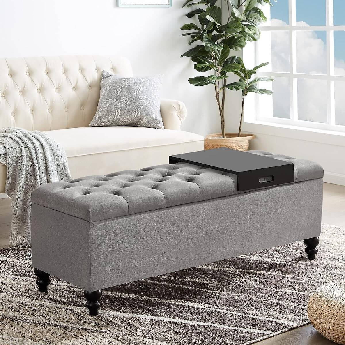 Grey Upholstered Storage Ottoman O68051