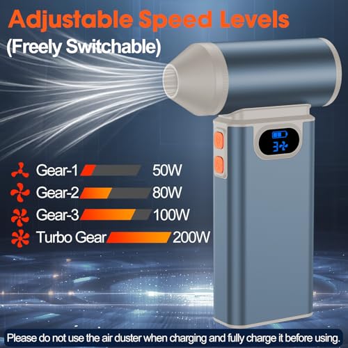Black Rechargeable Electric Air Duster with Digital Display P413