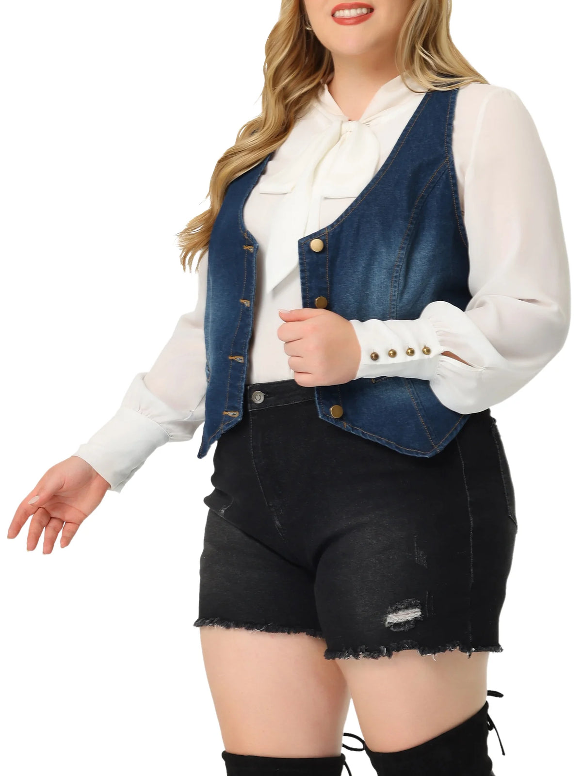 Plus Size Denim Sleeveless Jean Vest R240